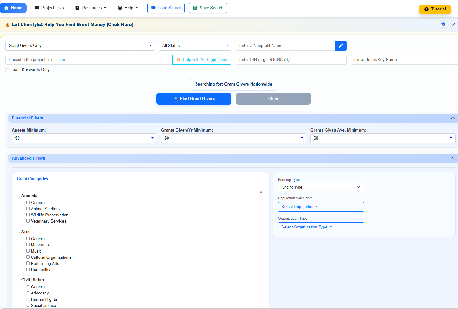 Search results showing possible grantmaking foundations